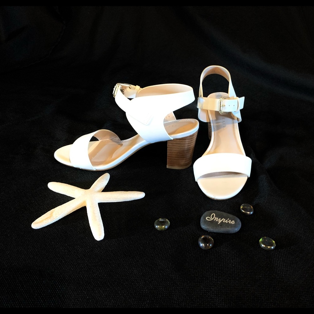Kelly&Katie Buckle Strap Heeled Sandals White 6.5